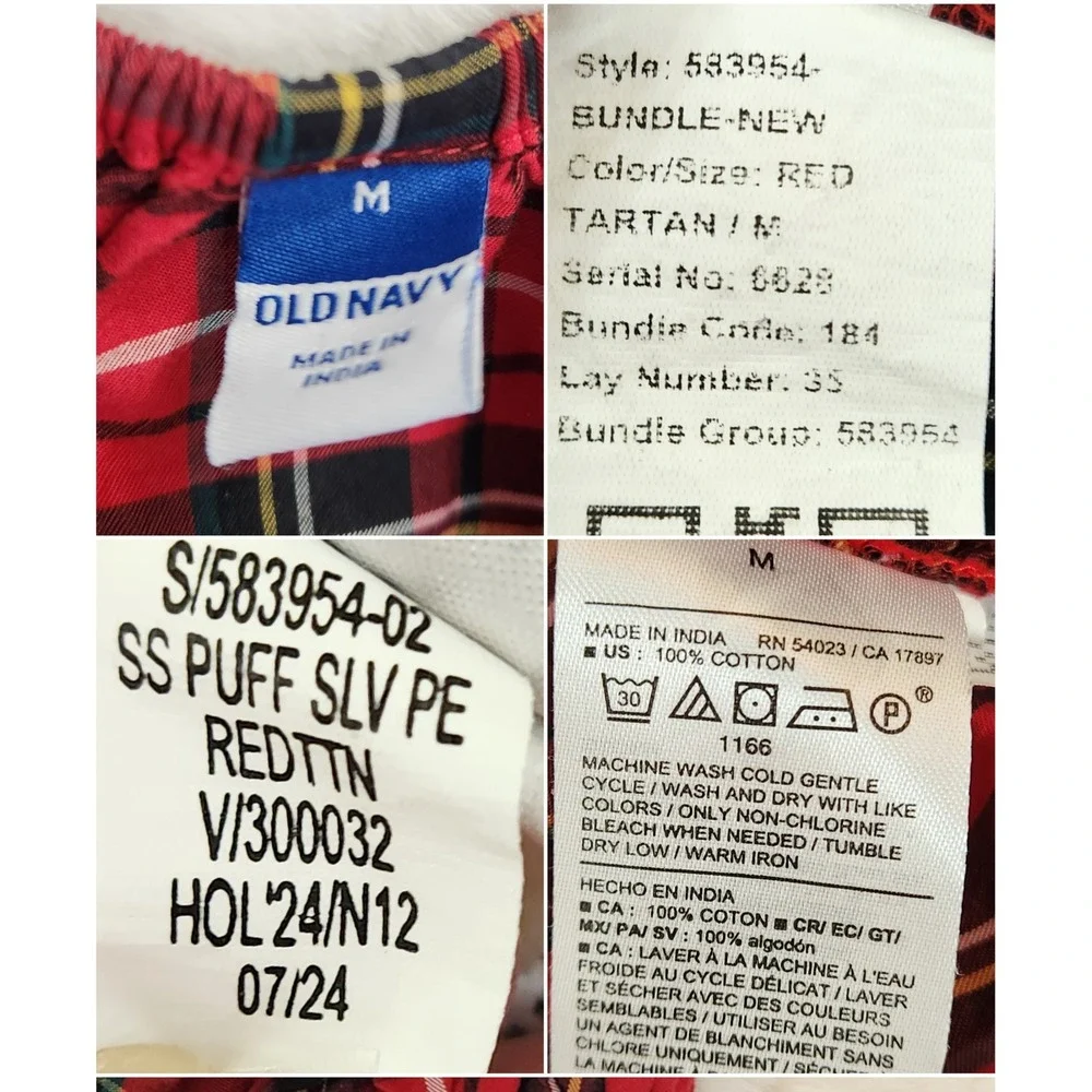 Old Navy Top Red Plaid Tartan Smocked Puff Sleeve Peplum  Preppy Academia Size M